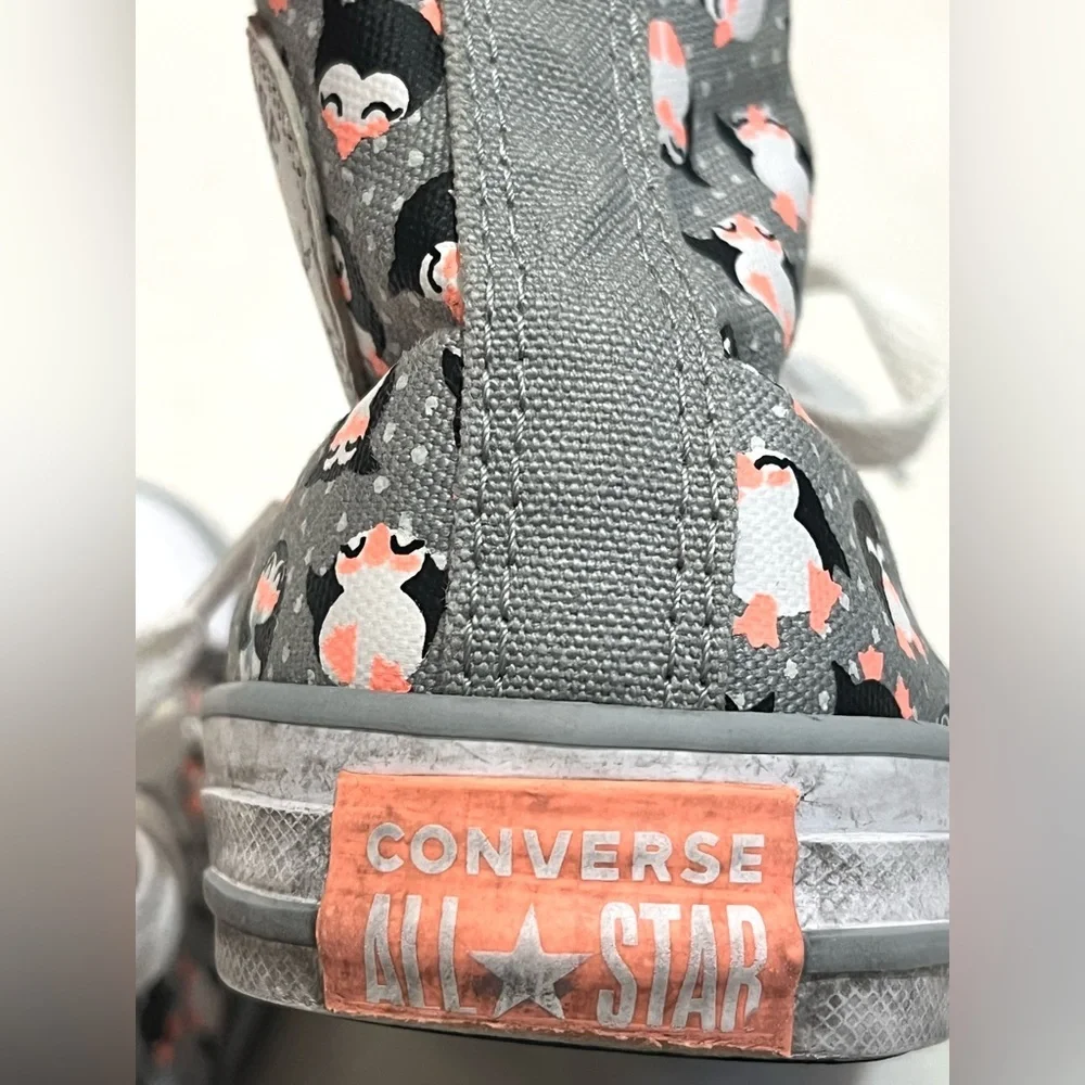 Converse Kids High-Top Sneakers Black, White, and Orange Penguin Tundra Print